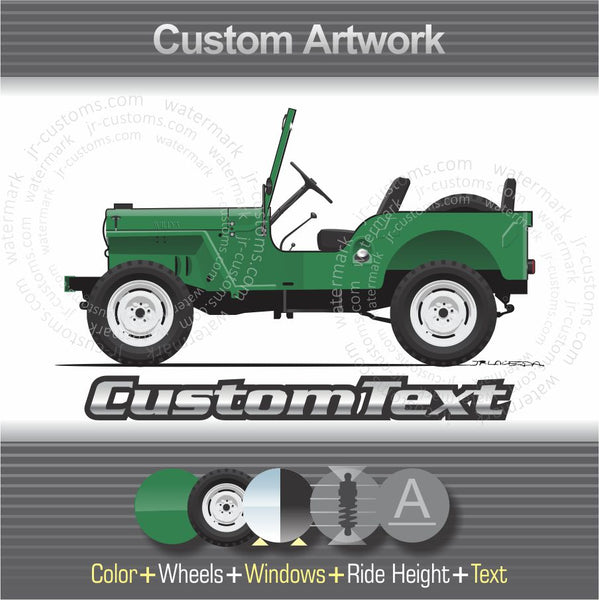 Custom 1945 1946 1947 1848 1949 45 46 47 48 49 Jeep Willys Overland Universal CJ-2A CJ2A CJ2 art for T-Shirt Hoodie Sticker Mug Long Sleeve Sweatshirt Print Hat Magnet Pillow