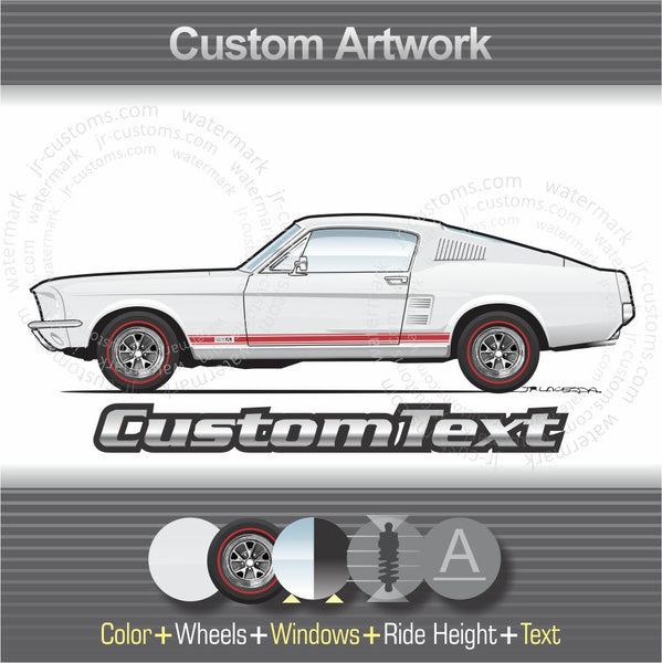 Custom 1967 67 Ford Mustang GT GTA hardtop coupe fastback 2+2 convertible 289 390 V8 art for T-Shirt Hoodie Sticker Mug Long Sleeve Crewneck Sweatshirt Tank Top Phone Case Print Magnet