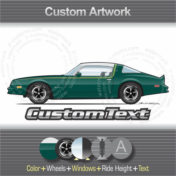 Custom 1976 76 Pontiac Firebird 350 400 455 Formula Trans Am Base S87 T87 L78 L75 Esprit W50 U87 V87 art for T-Shirt Hoodie Sticker Mug Long Sleeve Crewneck Sweatshirt Print Magnet