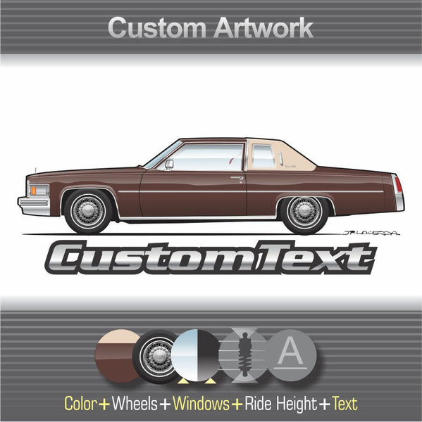 Custom 1977 1978 1979 77 78 79 Cadillac DeVille De Ville Seville Coupe Convertible Sedan Hardtop Fleetwood Eldorado Brougham 4 door Limousine art for T-Shirt Hoodie Sticker Mug Long Sleeve Crewneck Sweatshirt Print