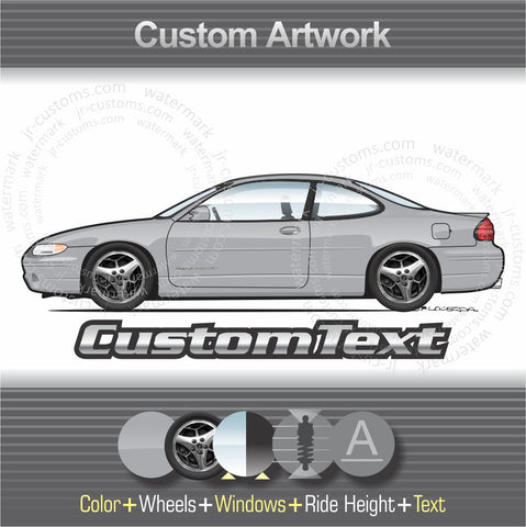 Custom 1997 1998 1999 2000 2001 2002 2003 97 98 99 00 01 02 03 Pontiac Grand Prix SE GT GTP coupe 4 door sedan V6 Art for T-Shirt Hoodie Sticker Mug Long Sleeve Crewneck Sweatshirt Print magnet poster