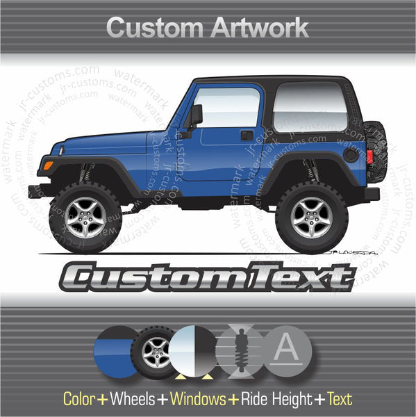 Custom 1997 1998 1999 2000 2001 2002 2003 2004 2005 2006 97 98 99 00 01 02 03 04 05 06 Jeep TJ Wrangler Unlimited Sport Sahara columbia freedom golden eagle rocky mountain tomb raider willysart for T-Shirt Hoodie Sticker Mug Long Sleeve Sweatshirt Print