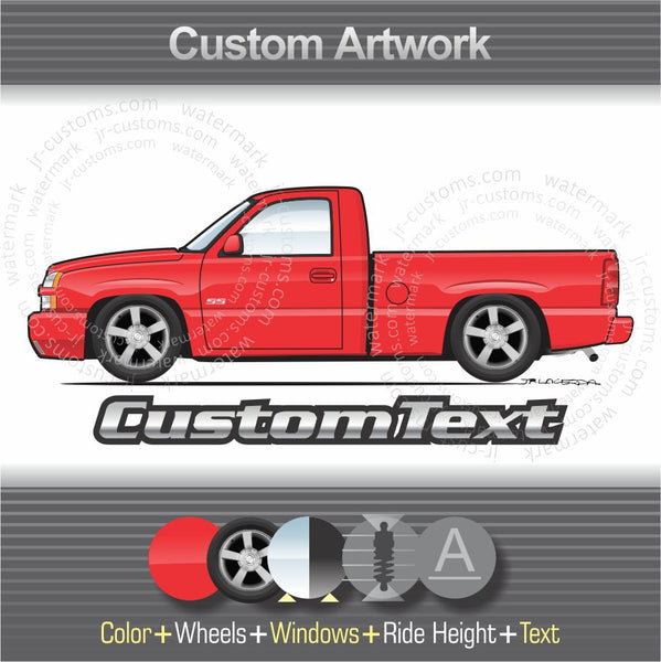 Custom 2003 2004 2005 2006 03 04 05 06 Chevrolet Chevy Silverado 1500 SS 2500 3500 Intimidator LS LT Stepside Extended Crew Cab Z71 Vortec Pickup Truck 4x4 art for T-Shirt Hoodie Sticker Mug Long Sleeve Sweatshirt Print Phone Case Magnet Hat