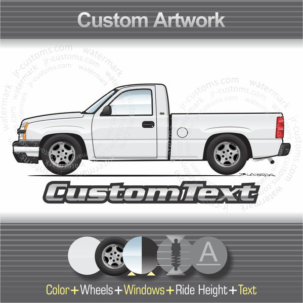 Custom 2003 2004 2005 2006 03 04 05 06 Chevrolet Chevy Silverado 1500 SS 2500 3500 Intimidator LS LT Stepside Extended Crew Cab Z71 Vortec Pickup Truck 4x4 art for T-Shirt Hoodie Sticker Mug Long Sleeve Sweatshirt Print Phone Case Magnet Hat