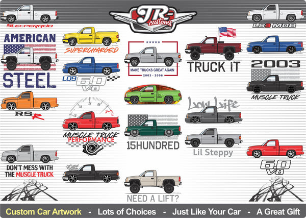 Custom 2003 2004 2005 2006 03 04 05 06 Chevrolet Chevy Silverado 1500 SS 2500 3500 Intimidator LS LT Stepside Extended Crew Cab Z71 Vortec Pickup Truck 4x4 art for T-Shirt Hoodie Sticker Mug Long Sleeve Sweatshirt Print Phone Case Magnet Hat