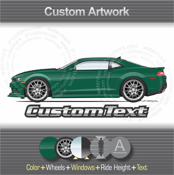 Custom 2014 2015 14 15 Chevrolet Chevy Camaro Coupe Greenflash Convertible SS ZL1 1SS 2SS LT art for T-Shirt Hoodie Sticker Mug Long Sleeve Crewneck Sweatshirt Print Magnet