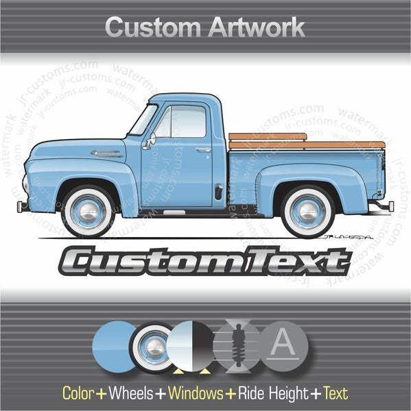 Custom 1953 1954 1955 53 54 55 F-100 F100 Hot Rod Pickup Truck art for ford T-Shirt Hoodie Sticker Mug Long Sleeve Sweatshirt Print