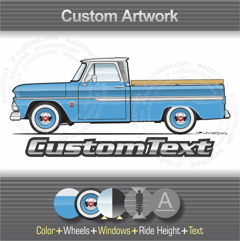 Custom 1964 1965 1966 64 65 66 Chevrolet Chevy Fleetside C10 C-10 K Pickup Truck 4x4 short bed art for T-Shirt Hoodie Sticker Mug Long Sleeve Sweatshirt Crewneck tank Top Print Phone Case Pillow