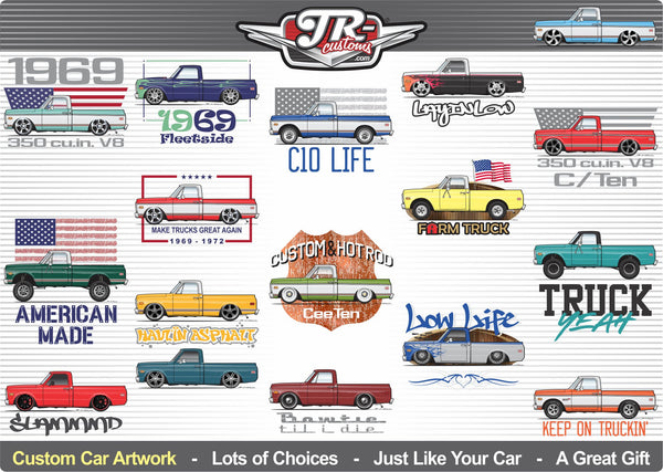 Custom 1969 1970 1971 1972 69 70 71 72 Chevrolet Chevy Fleetside Cheyenne CST C10 C-10 K10 K-10 Pickup Truck 4x4 short bed art for T-Shirt Hoodie Sticker Mug Long Sleeve Sweatshirt Crewneck tank Top Print Phone Case Pillow magnet