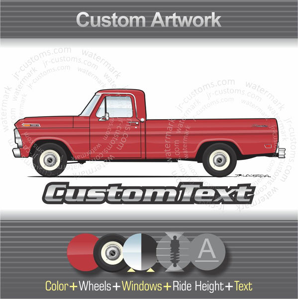 Custom 1967 1968 1969 1970 1971 1972 67 68 69 70 71 72 ford ranger F-100 250 bumpside Pickup Truck art for T-Shirt Hoodie Sticker Mug Long Sleeve Sweatshirt Print