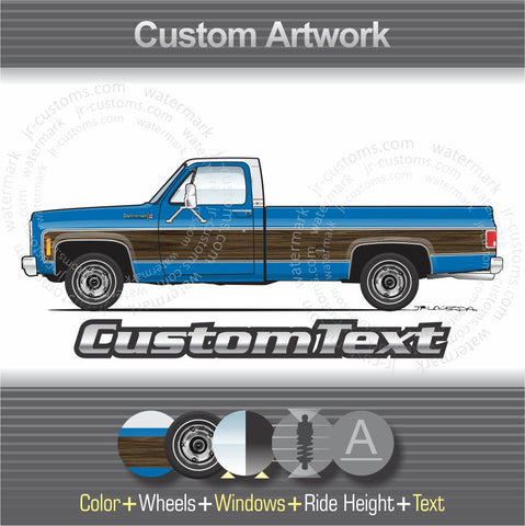 Custom 1973 1974 1975 1976 73 74 75 76 Chevrolet Chevy Scottsdale Cheyenne Square Body C10 C-10 K Pickup Truck 4x4 long bed art for T-Shirt Hoodie Sticker Mug Long Sleeve Sweatshirt Crewneck tank Top Print Phone Case Pillow