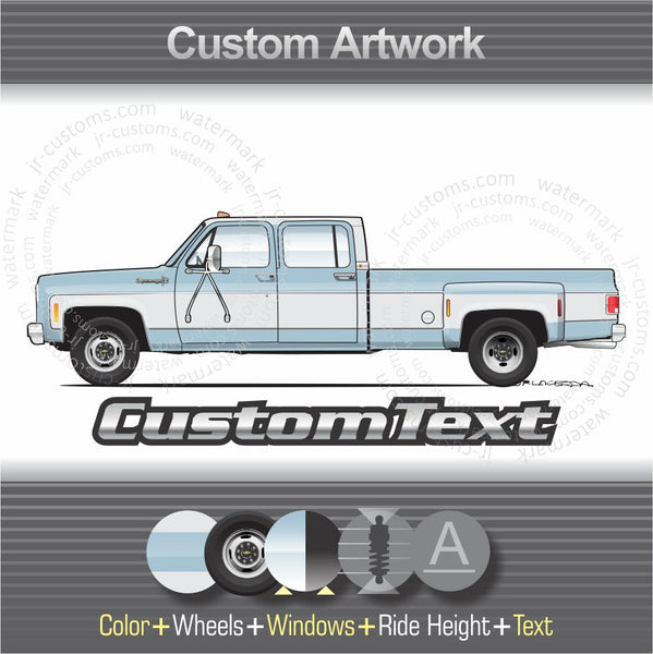 Custom 1973 1974 1975 1976 1977 1878 1979 1980 73 74 75 76 77 78 79 80 Chevrolet Chevy C30 Crew Cab 3+3 Scottsdale Cheyenne Silverado Dually Dolley Pickup Truck 4x4 Art for T-Shirt Hoodie Sticker Mug Long Sleeve Sweatshirt Crewneck tank Top Phone Case