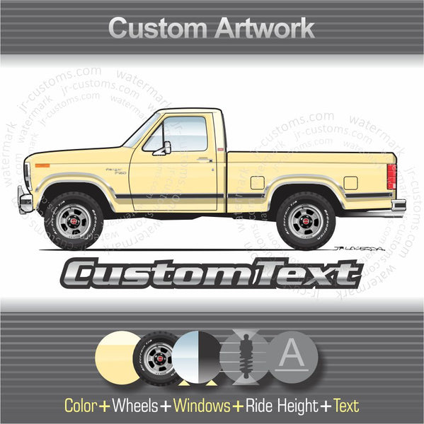 Custom 1980 1981 1982 1983 80 81 82 83 ford XLT Lariat Ranger F-100 150 250 350 F100 F150 F250 4x4 Pickup Truck Lift Kit Lifted art for T-Shirt Hoodie Sticker Mug Long Sleeve Sweatshirt Print