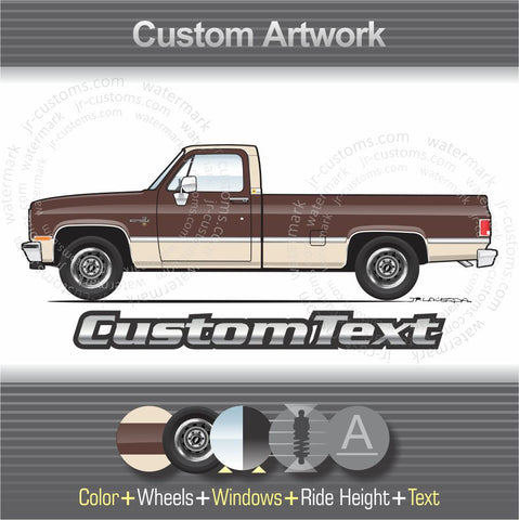 Custom 1981 1982 1983 1984 1985 1986 1987 81 82 83 84 85 86 87 Chevrolet Chevy Scottsdale Cheyenne Square Body C10 C-10 K Silverado Pickup Truck 4x4 long bed art for T-Shirt Hoodie Sticker Mug Long Sleeve Sweatshirt Crewneck tank Top Print Phone Case