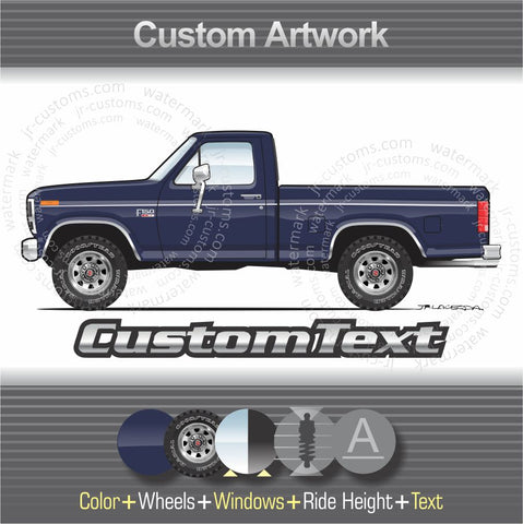 Custom 1984 1985 1986 84 85 86 ford XLT Lariat Ranger F-100 150 250 350 F100 F150 F250 4x4 Pickup Truck Lift Kit Lifted art for T-Shirt Hoodie Sticker Mug Long Sleeve Sweatshirt Print Hat