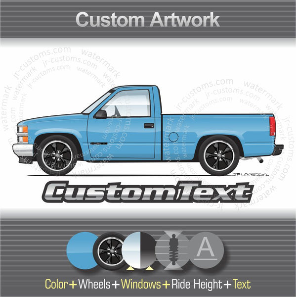 Custom 1994 1995 1996 1997 1998 94 95 96 97 98 Chevrolet Chevy OBS Silverado 1500 Fleetside Sport Sportside Stepside Pickup Truck 4x4 art for T-Shirt Hoodie Sticker Mug Long Sleeve Sweatshirt Crewneck tank Top Print Phone Case Poster