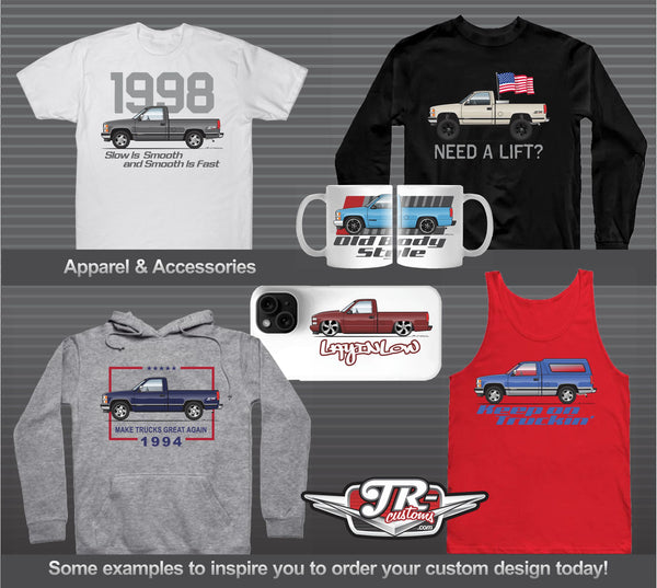 Custom 1994 1995 1996 1997 1998 94 95 96 97 98 Chevrolet Chevy OBS Silverado 1500 Fleetside Sport Sportside Stepside Pickup Truck 4x4 art for T-Shirt Hoodie Sticker Mug Long Sleeve Sweatshirt Crewneck tank Top Print Phone Case Poster