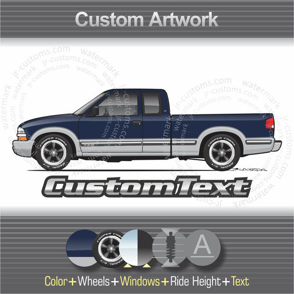 Custom 1998 1999 2000 2001 2002 2003 98 99 00 01 02 03 Chevrolet Chevy S10 S-10 LS ZR2 ZR-2 Xtreme Pickup Truck 4x4 extended cab art for T-Shirt Hoodie Sticker Mug Long Sleeve Sweatshirt Crewneck tank Top Print Phone Case